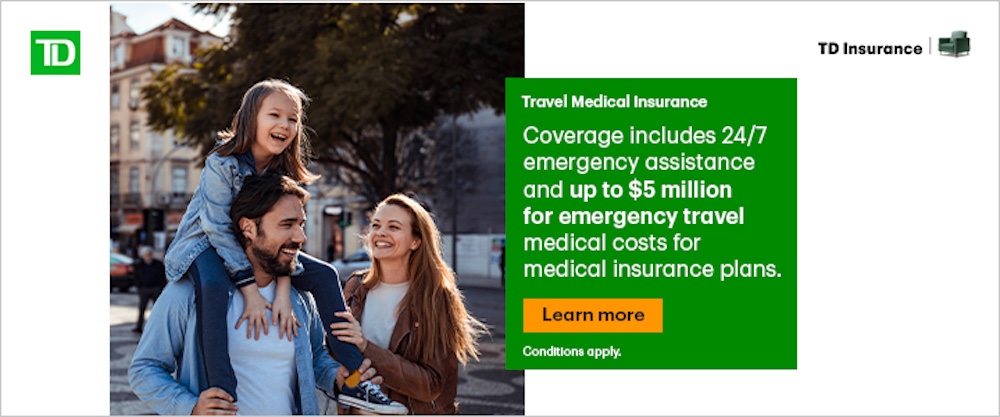 a smiling family of three promoting TD travel insurance