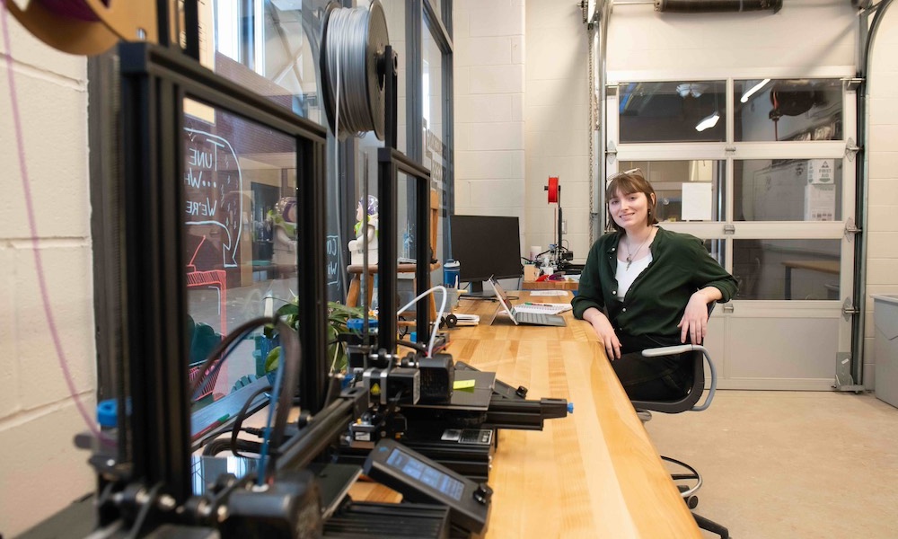 UPEI student Berry working in the Engineering Success Centre