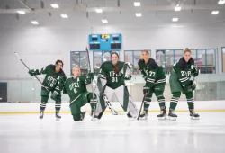 From left: UPEI Women's Hockey Panthers Stephanie Leger, Avery Penner, Sarah Forsythe, Lexie Murphy and Ruby Loughton