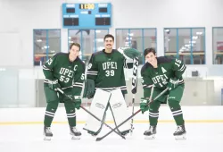 UPEI Men’s Hockey Panthers Kurtis Henry, Jonah Capriotti, and Kaleb Pearson