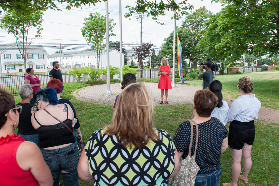 ms. jackie podger at the pride flag raising ceremony