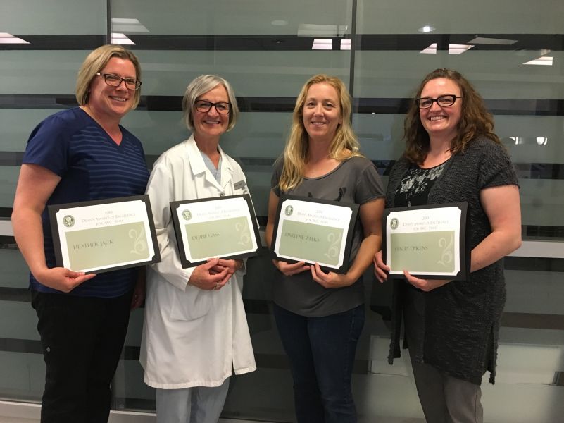The winners of AVC's 2019 Dean's Awards of Excellence are (L-R) Heather Jack, Debbie Gass, Darlene Weeks, and Stacey Dykens. Winners of the 2019 AVC Dean's Awards of Excellence