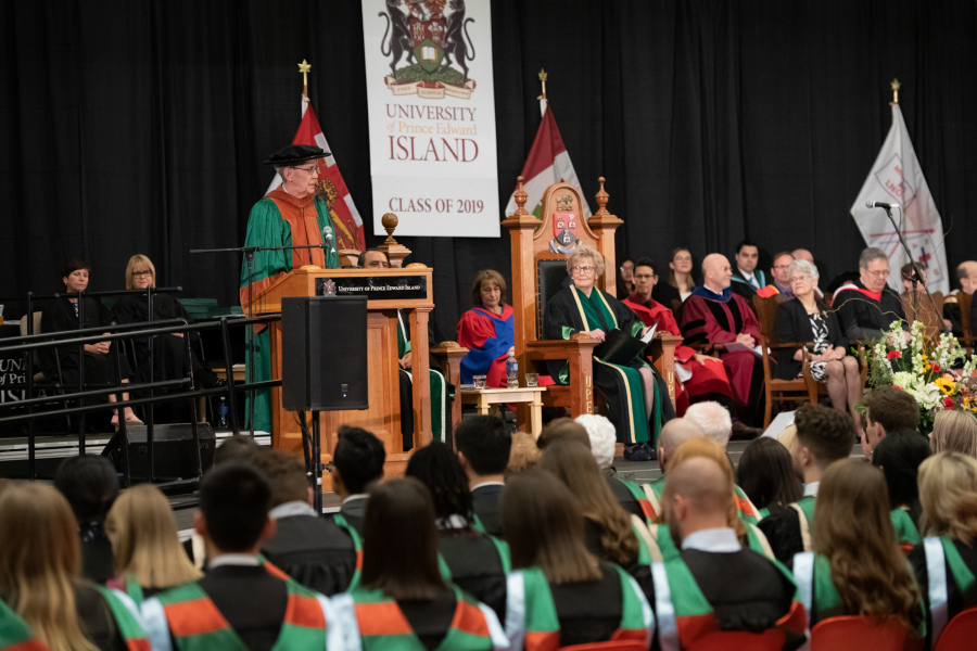 Dr. Albert Fogarty, one of three honorary degree recipients in 2019, addresses graduates during UPEI's Saturday morning Convocation ceremony last May. Dr. Albert Fogarty, one of three honorary degree recipients in 2019, addresses graduates during UPEI's Saturday morning Convocation ceremony last May.