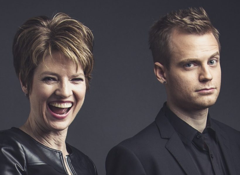 Beverley Johnston and Marc Djokic A smiling woman and a man with a smirk