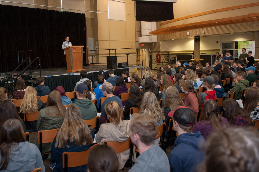 Donna Sutton, UPEI Associate Vice-President of Students and Registrar, addresses prospective students attending a previous Fall Open House event. 