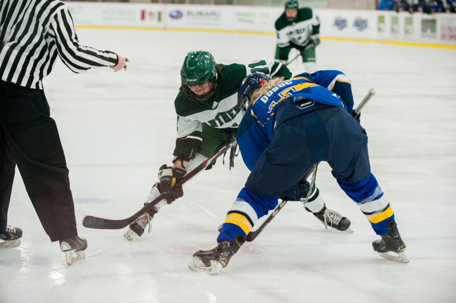 An action shot of a women's hockey game