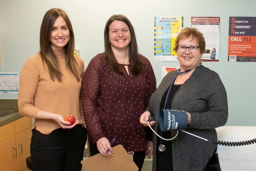 Jenneca Pomeroy, registered dietitian; Angelie Carter, kinesiologist; and Marilyn Barrett, director, UPEI Health and Wellness Centre, and principal investigator for the CHANGE program