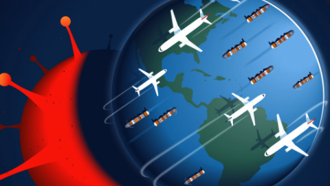 graphic of coronavirus and travel