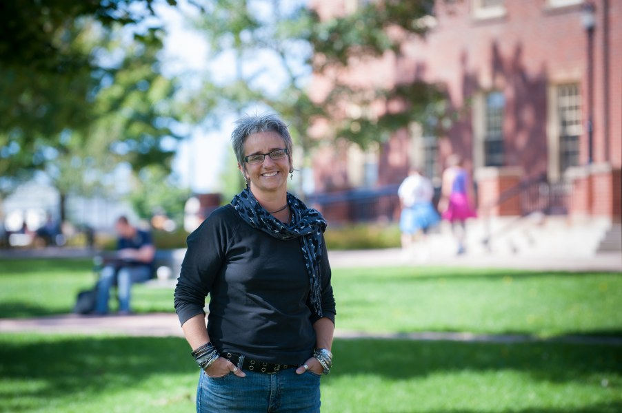 photo of professor Ann Braithwaite in UPEI's quadrangle on a summer day