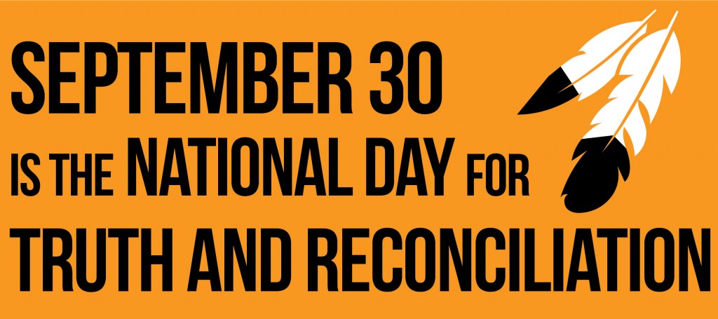 Graphic with eagle feathers that reads, September 30 is the National Day for Truth and Reconciliation