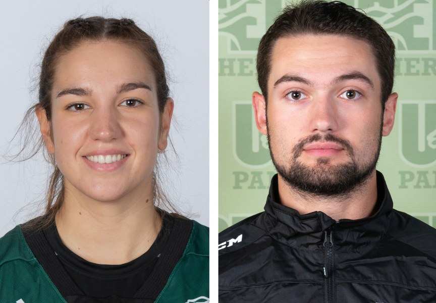 head shots of a female and male student-athlete