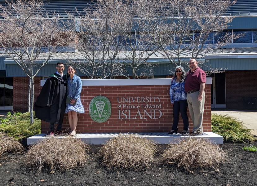 Dr. Andrew Cohen poses with his family outside of the Atlantic Veterinary College after the UPEI Convocation Ceremony. Dr. Andrew Cohen poses with his family outside of the Atlantic Veterinary College after the UPEI Convocation Ceremony.