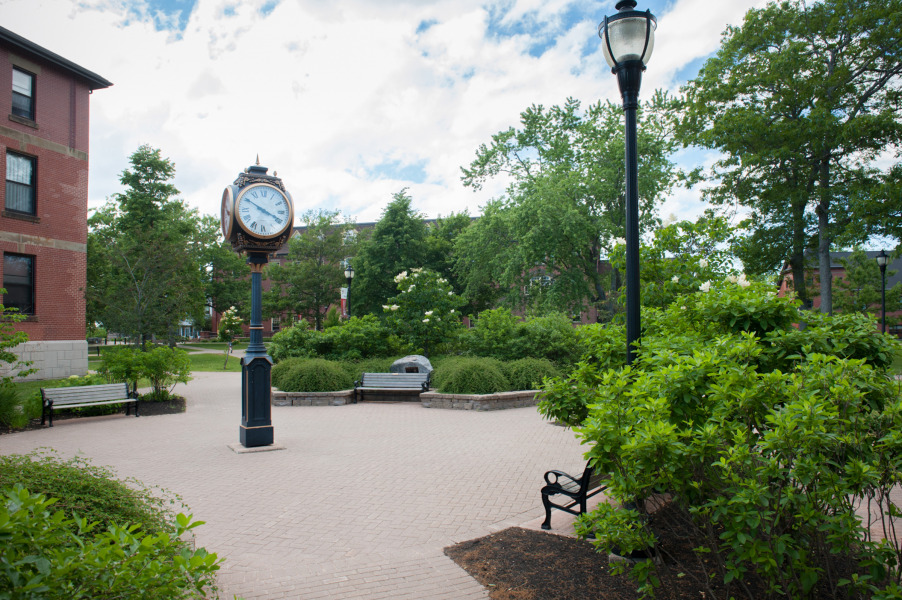 photo of campus clock in plaza