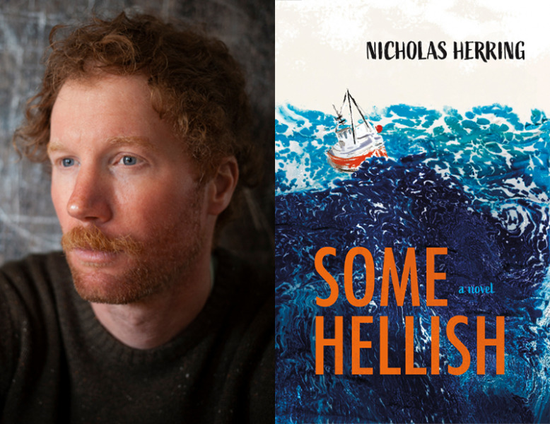Writer Nicholas Herring and the cover of his debut novel, Some Hellish