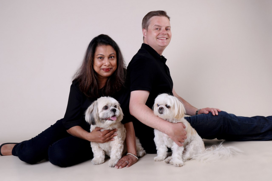 Shama Huda and Matthew Latimer are honouring their dog Gizmo (right) with a scholarship to AVC. 