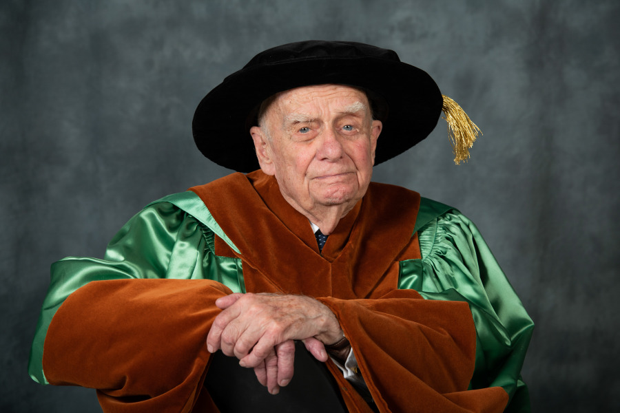 Mr. Roger Warren after receiving an honorary degree from the University of Prince Edward Island in 2019. 