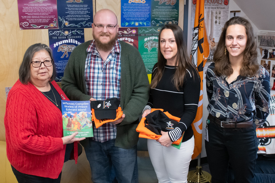 : Dr. Judy Clark, Elder-in-Residence at UPEI; Will Abbott and Nicole Lodge, winners of the 2022–23 Straight Arrow Truth and Reconciliation Awards; and Jasmine Pauzé, director, Mawi’omi Indigenous Student Centre : Dr. Judy Clark, Elder-in-Residence at UPEI; Will Abbott and Nicole Lodge, winners of the 2022–23 Straight Arrow Truth and Reconciliation Awards; and Jasmine Pauzé, director, Mawi’omi Indigenous Student Centre