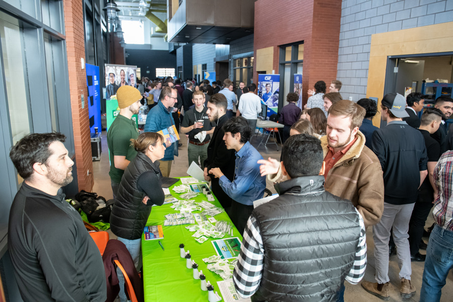 Students talk with industry representatives at the UPEI Faculty of Sustainable Design Engineering's inaugural Industry and Career Day. FSDE Industry and Career Day