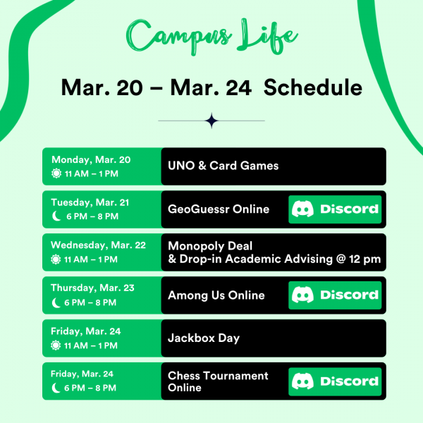 graphic showing Campus Life schedule
