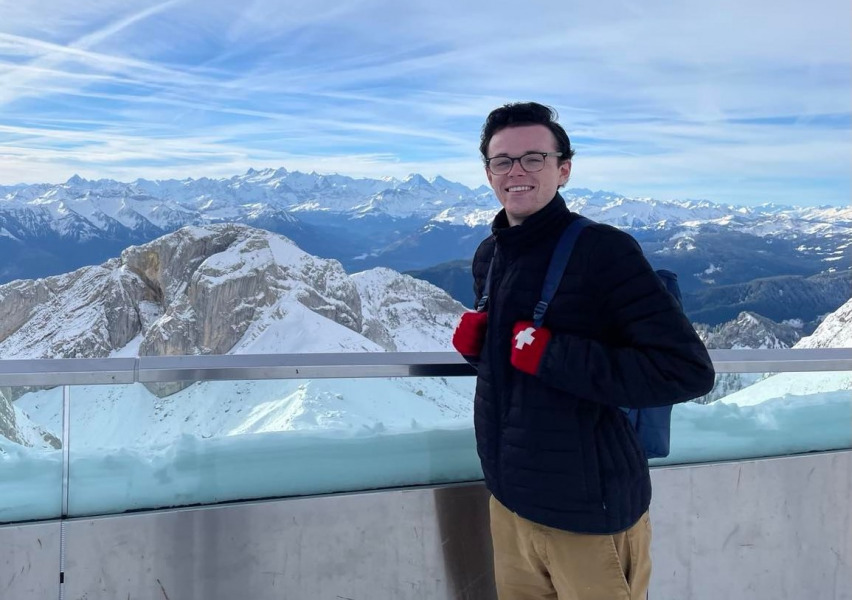 Study Abroad participant Carter Wynne at Mount Pilatus, Switzerland, during his exchange to Brussels, Belgium, in November 2022.