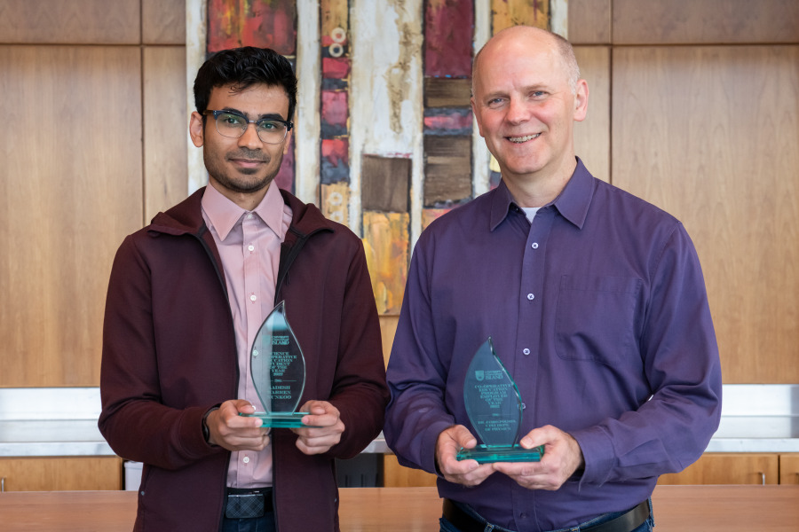 Aadesh Warren Nunkoo, UPEI Science Co-op Student of the Year, and Dr. James Polson, Co-op Employer of the Year. Aadesh Warren Nunkoo, UPEI Science Co-op Student of the Year, and Dr. James Polson, Co-op Employer of the Year.