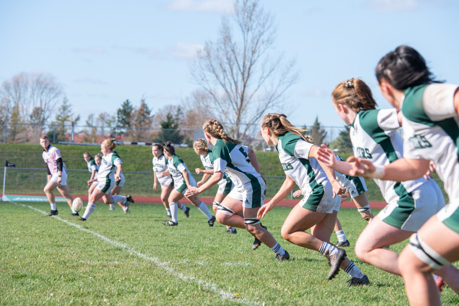 The UPEI Women's Rugby Panthers line up for a kickoff against the St. Francis Xavier X-Women during the 2022 AUS semifinals. The UPEI Women's Rugby Panthers line up for a kickoff against the St. Francis Xavier X-Women during the 2022 AUS semifinals.