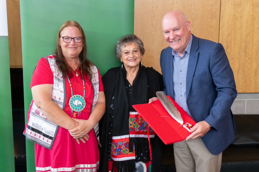 Lisa Cooper, President and Chief of the Native Council of PEI, Elder Georgina Knockwood Crane, and Dr. Greg Keefe, interim President and Vice-Chancellor at UPEI Lisa Cooper, President and Chief of the Native Council of PEI, Elder Georgina Knockwood Crane, and Dr. Greg Keefe, interim President and Vice-Chancellor at UPEI