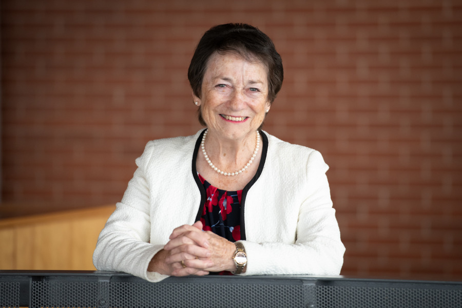 Retired senator and UPEI alumna the Hon. Diane F. Griffin will become UPEI's 10th chancellor. Photo of woman smiling leaning against railing with hands clasped