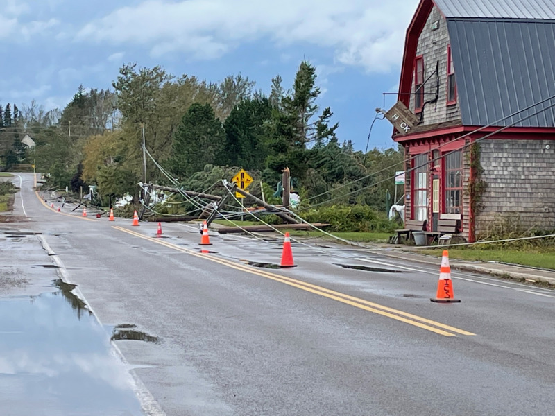 Hurricane Fiona knocked down hundreds of electrical poles across PEI, including these along Main Street in Mount Stewart. Aftermath of Hurricane Fiona