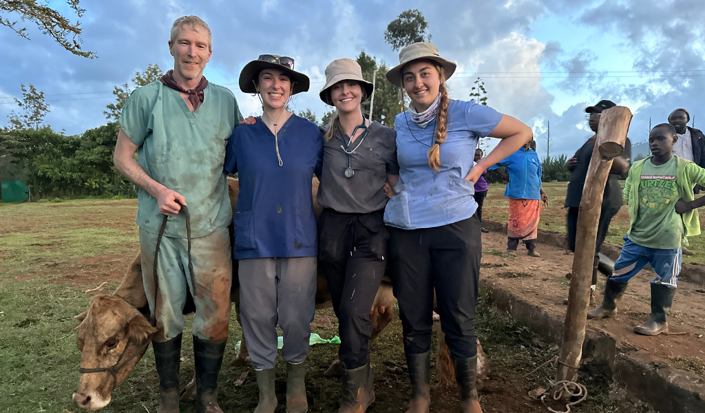Dr. John VanLeeuwen with students, Kaitlyn Ledgerwood, Kaitlin Coles and Meghan Martell in Kenya Dr. John VanLeeuwen and students in Kenya