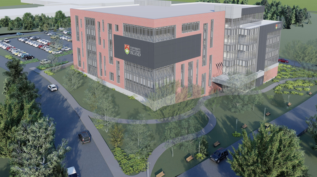 A conceptual rendering of the state-of-the-art building on the UPEI campus that will house the Faculty of Medicine; a patient medical home; simulation, clinical skills, and anatomy spaces; Doctor of Psychology clinic and provincial adult ADHD clinic. architectural rendering of brick building s