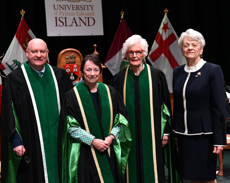 From left to right: Dr. Greg Keefe, President and Vice-Chancellor (Interim); Hon. Diane F. Griffin, Chancellor; Hon. Catherine Callbeck, Chancellor Emeritus, and Hon. Antoinette Perry, Lieutenant Governor of Prince Edward Island. From left to right: Dr. Greg Keefe, President and Vice-Chancellor (Interim); Hon. Diane F. Griffin, Chancellor; Hon. Catherine Callbeck, Chancellor Emeritus, and Hon. Antoinette Perry, Lieutenant Governor of Prince Edward Island.