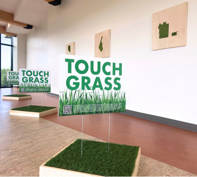Art works by Climate Artist-in-Residence Carrie Allison in "Mowing the Grass" exhibition at the UPEI Canadian Centre for Climate Change and Adaptation Exhibition image