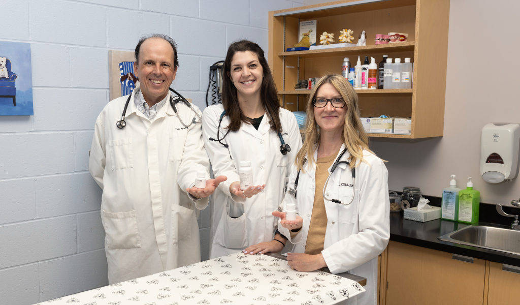 Drs. Etienne Côté, Abigail Martin, and Lynne O’Sullivan, co-lead investigators on clinical trials to treat cardiac tumours in dogs Drs. Etienne Côté, Abigail Martin, and Lynne O’Sullivan, co-lead investigators on clinical trials to treat cardiac tumours in dogs