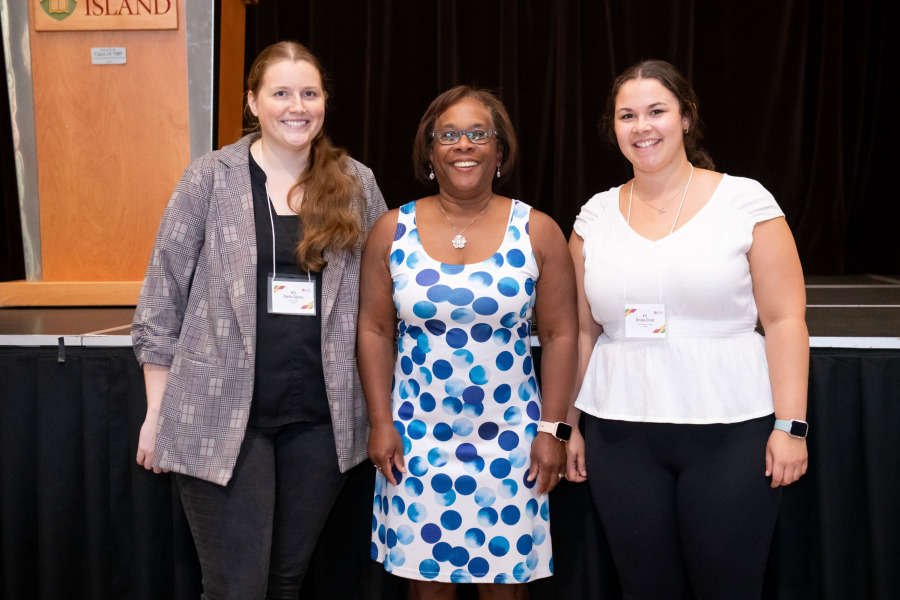 Left to right: Dr. Marva Sweeney-Nixon, associate vice-president of research and dean of graduate studies at UPEI, congratulates Shelby Squires (left), winner of the graduate category, and Briana Creed (right), winner of the undergraduate category, in the 2024 UPEI Student Program for Research Engagement and Excellence poster competition. Winners of SPREE poster competition
