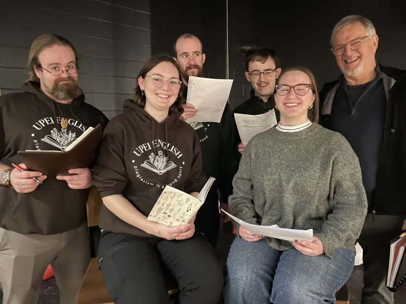 UPEI Creative Writing Master Class members Austin Lynds, Kylee Bustard, Sam Ching, Noah Mannholland, Alice Lévesque-Carreau, and Brian Collins. UPEI Creative Writing Master Class members Austin Lynds, Kylee Bustard, Sam Ching, Noah Mannholland, Alice Lévesque-Carreau, and Brian Collins.