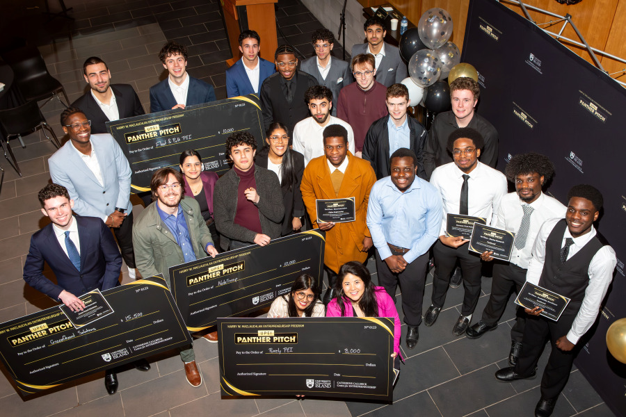 UPEI students who participated in the 2025 MacLauchlan Panther Pitch competition at the UPEI Catherine Callbeck Centre for Entrepreneurship on April 7 celebrate their success. UPEI students