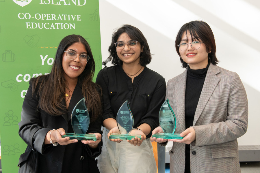 UPEI Co-operative Education students Ruth Cano, Roshna Roby, and Sev Thi.