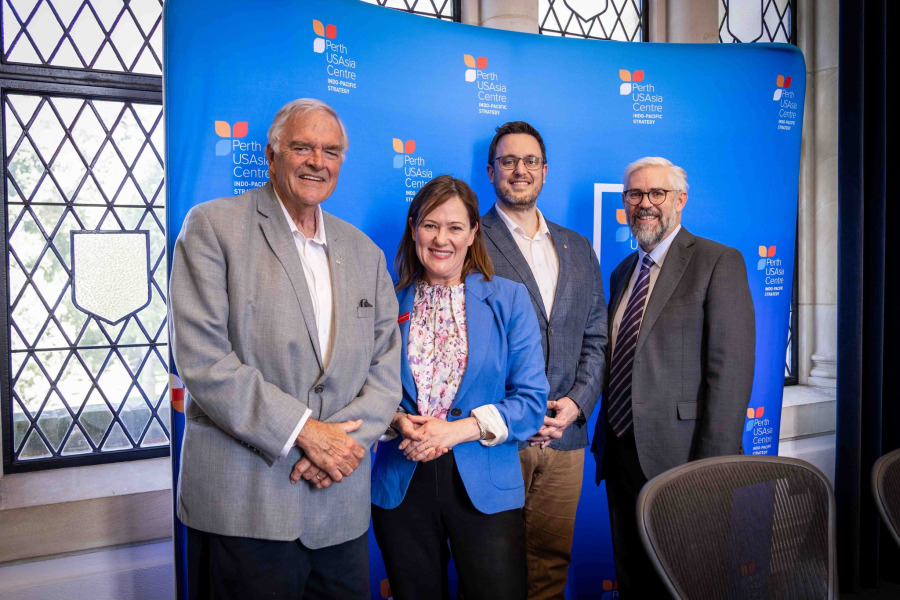 Left to right: The Honourable Kim Beazley, chair of the Perth USAsia Centre Board of Directors, former deputy prime minister of Australia, and former minister of defence; Tania Lawrence, MP for Hasluck, Western Australia; Dr. Jeffrey Collins, adjunct professor, Institute of Island Studies, UPEI; and Professor Gordon Flake, CEO of the Perth USAsia Centre. Roundtable discussion participants