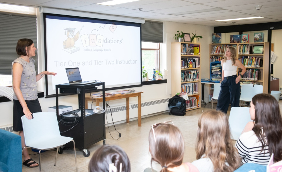 Sherwood Elementary School teachers Jennifer Spencer (left) and Amy Boswall (right) give a presentation to UPEI education students during a Lunch and Learn on June 19. Sherwood Elementary School teachers Jennifer Spencer (left) and Amy Boswall (right) give a presentation to UPEI education students during a Lunch and Learn on June 19.
