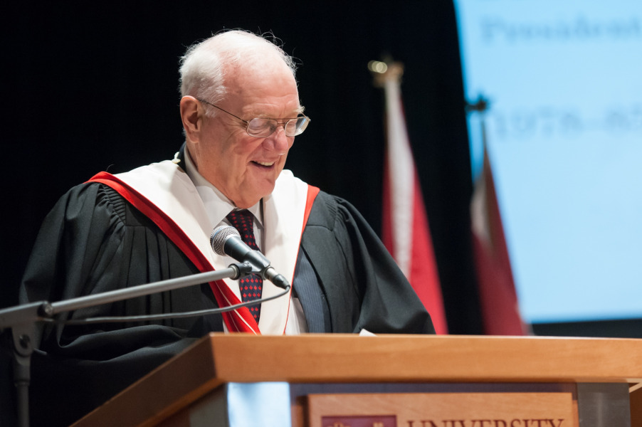Dr. Peter Meincke speaks at UPEI's 2015 Founders ceremony. Dr. Peter Meincke