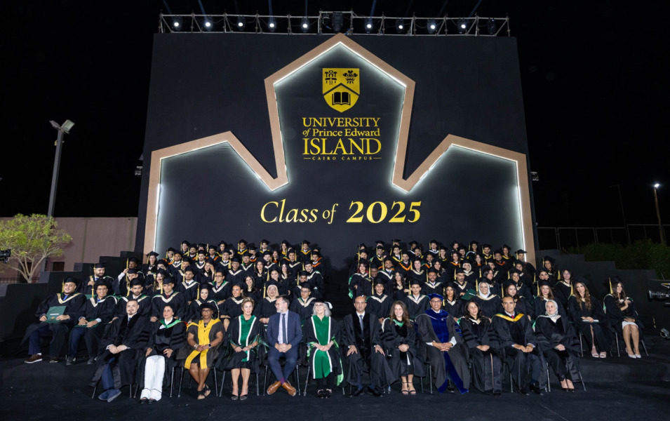 Stage party with the 2025 UPEI Cairo Campus graduates Stage party with the 2025 UPEI Cairo Campus graduates