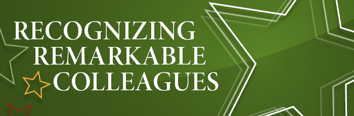 graphics with star shapes and text that reads "recognizing remarkable colleagues"