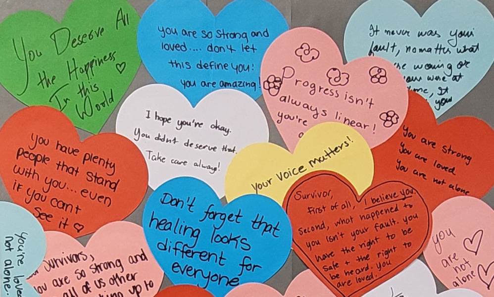 More than 60 heartfelt submissions were received for “Love Letters to Survivors” and assembled into a collage, now displayed at the SVPRO office. More than 60 heartfelt submissions were received for “Love Letters to Survivors” and assembled into a collage, now displayed at the SVPRO office.