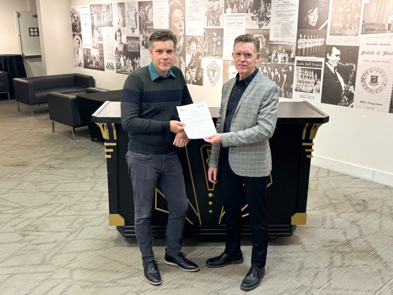 Liam Corcoran, Program Manager, School of Performing Arts, Holland College, and Dale Sorensen, Chair, Department of Music, UPEI