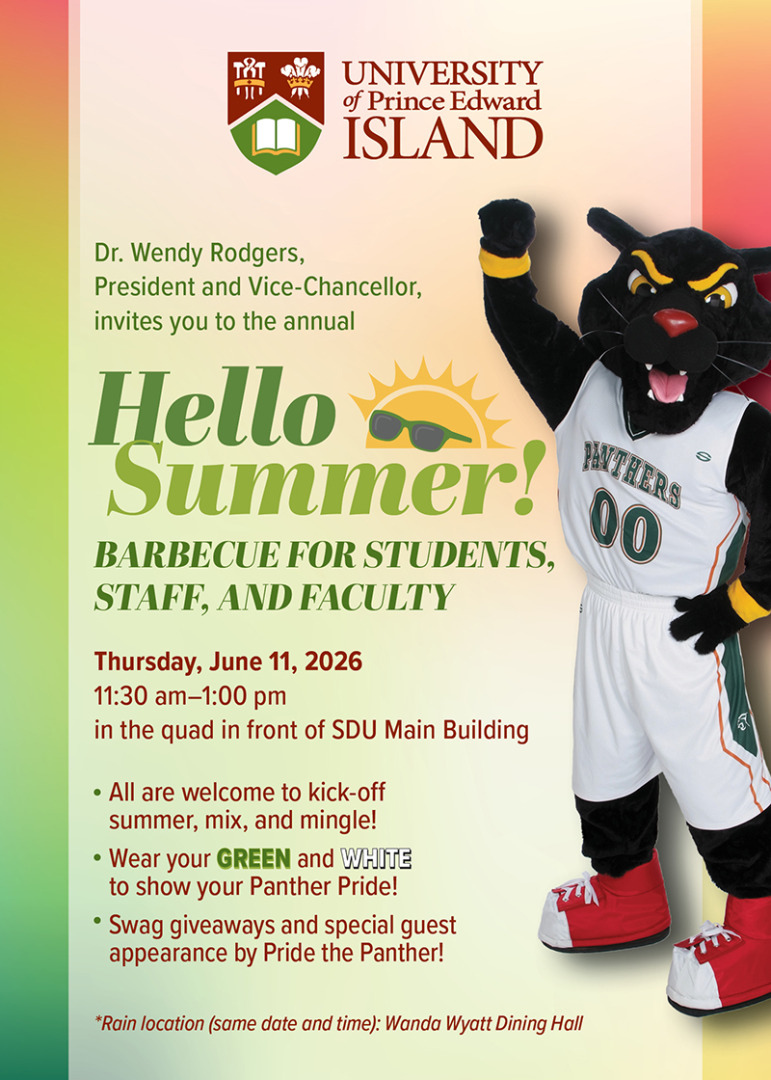 Digital invitation for summer barbecue with images of a Panther mascot and text
