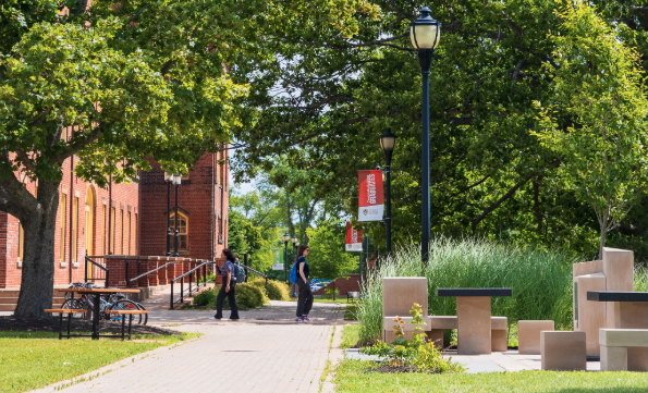 photo of people walking on campus during summer