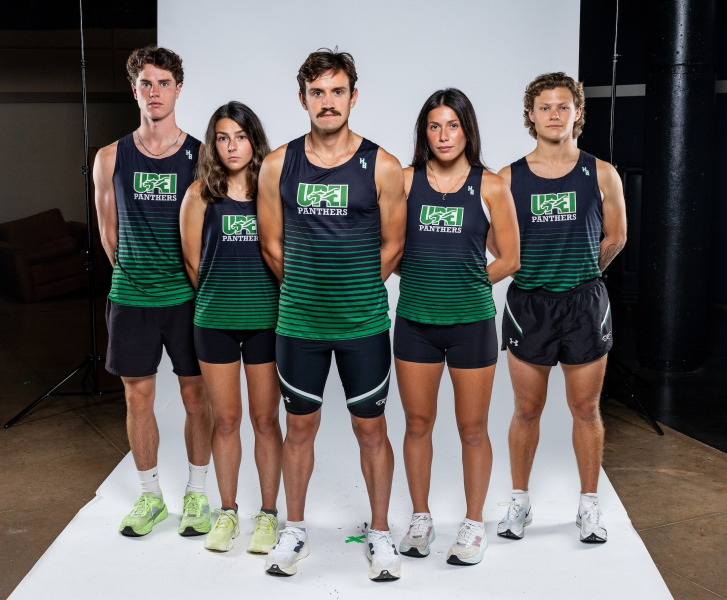 Members of the UPEI Cross Country Panthers (left to right): Baleyon Wolfe, Katie Gautreau, Luc Doucette, Stefania Angona, and Joel Gallant 