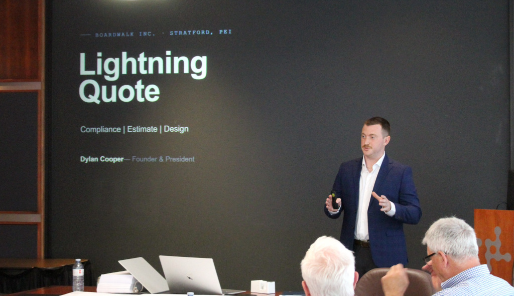 Dylan Cooper presenting at Innovation PEI’s Ignition Fund pitch competition