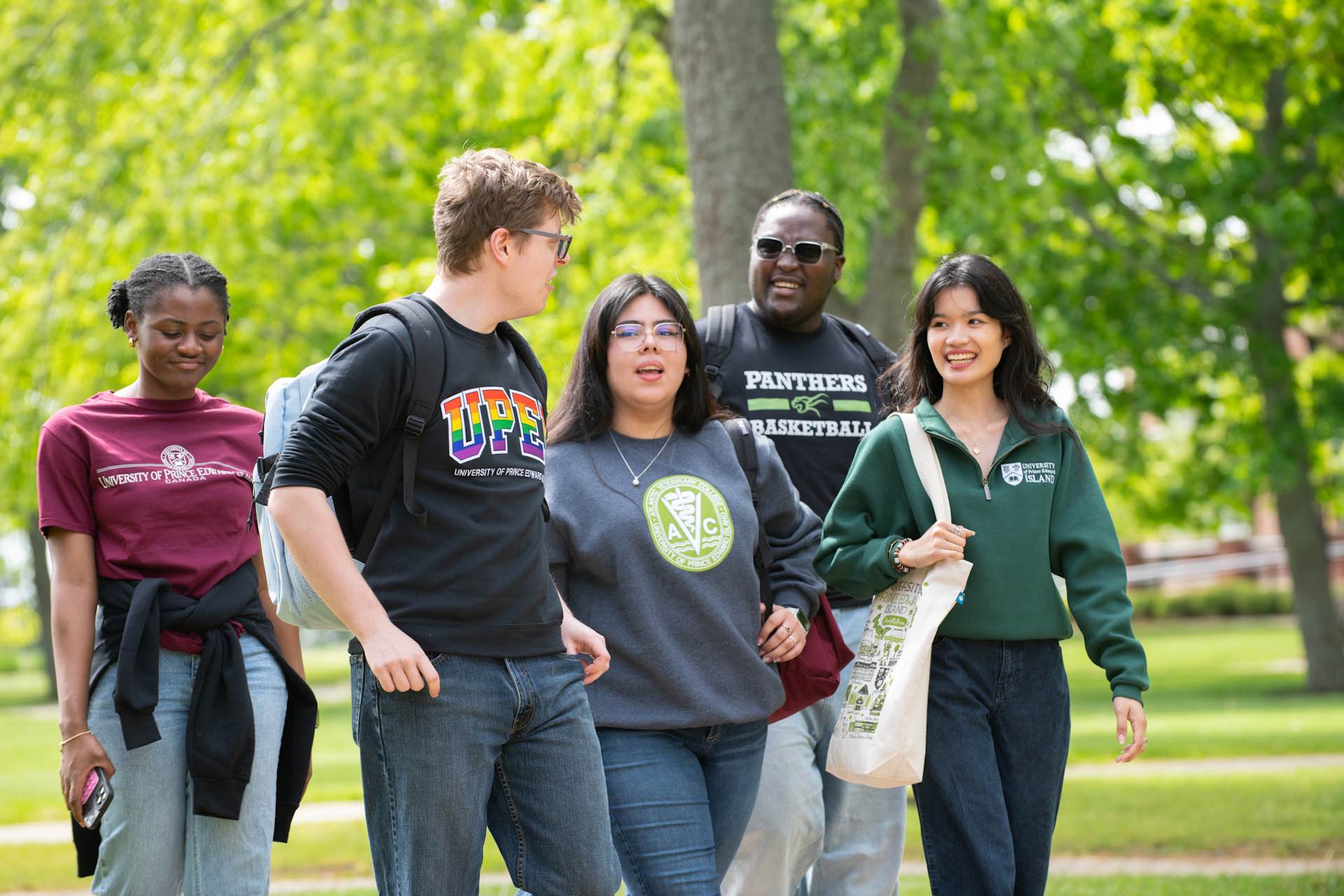 five UPEI students in the quad
